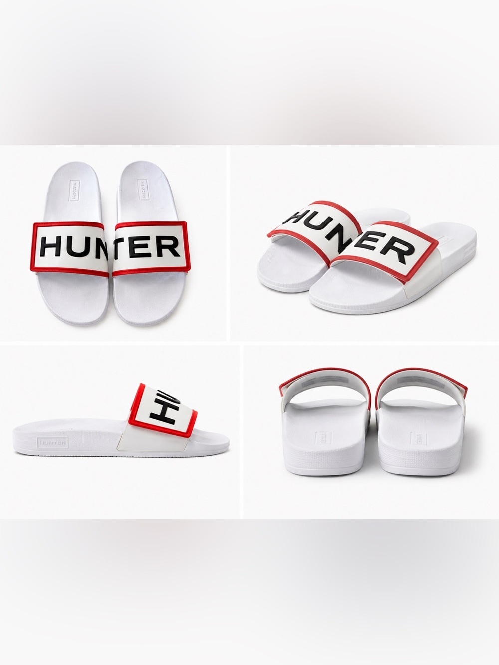 Hunter White Slides with Red Trim and Black Logo